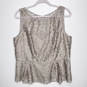 J.R. Nites by Carol Lin Peplum Top Womens Size 16 Gray Metallic Lace Evening